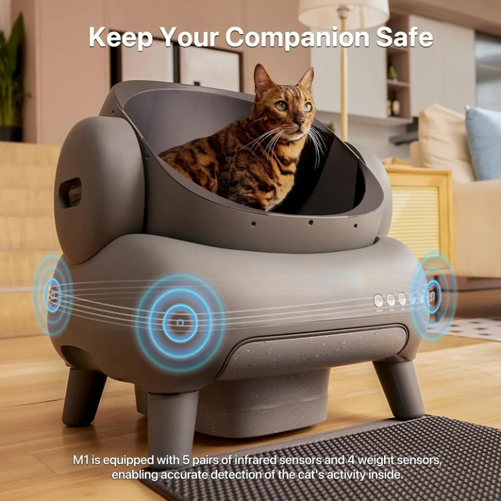 Automatische Kattenbak - Kattenbakvulling - Kattentoilet - Zelfreinigende - Bovenopen - met Mat - App – 7,17 Liter Capaciteit – Infrarood Sensoren - Grijs - QUORE