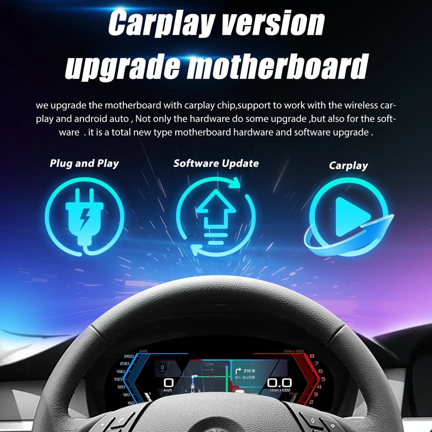 12,3 inch digitaal dashboard – virtueel instrument – LCD panel – snelheidmeter – digitaal cluster – zonder HUD – plug & play installatie – hoge resolutie 1920x720 pixels