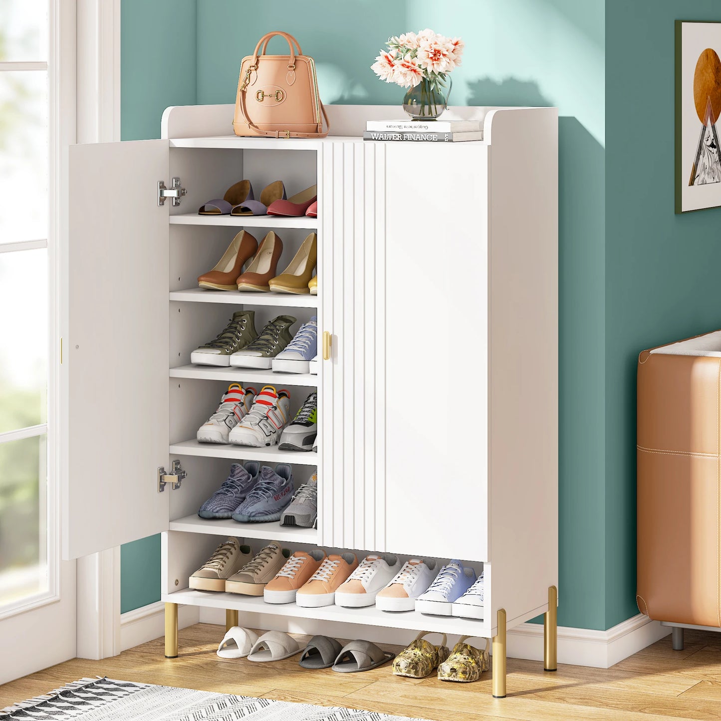 Schoenenkast – Schoenopberger – Schoenenrek – Schoenmeubel – Schoenendisplay – 6 Verstelbare Planken – Capaciteit 20 Paar - QUORE