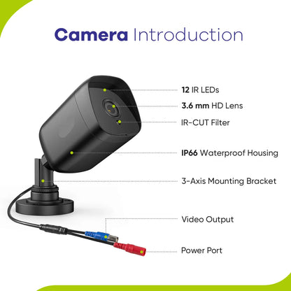 Beveiligingscamerasysteem - 4CH DVR - Openlucht- Bewakingscamera - Beveiligingscamera - IP66 Waterdichte - 2MP IR Buitenbeveiligingscameras - 1080P TVI CCTV Surveillance Kit - 2TB HDD - 2 Stuks - Zwart - QUORE