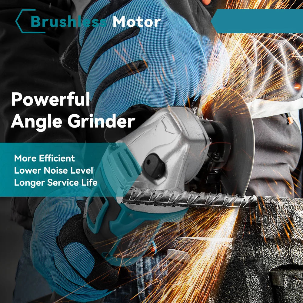 Accu Haakse Slijper - 125 mm - Draadloos Slijptol - 18V - Brushless Motor - 8500 RPM - 3000W - 3 Snelheden - Voor Slijpen - Snijden - en Polijsten - Compact en draagbaar - Zonder Accu - QUORE