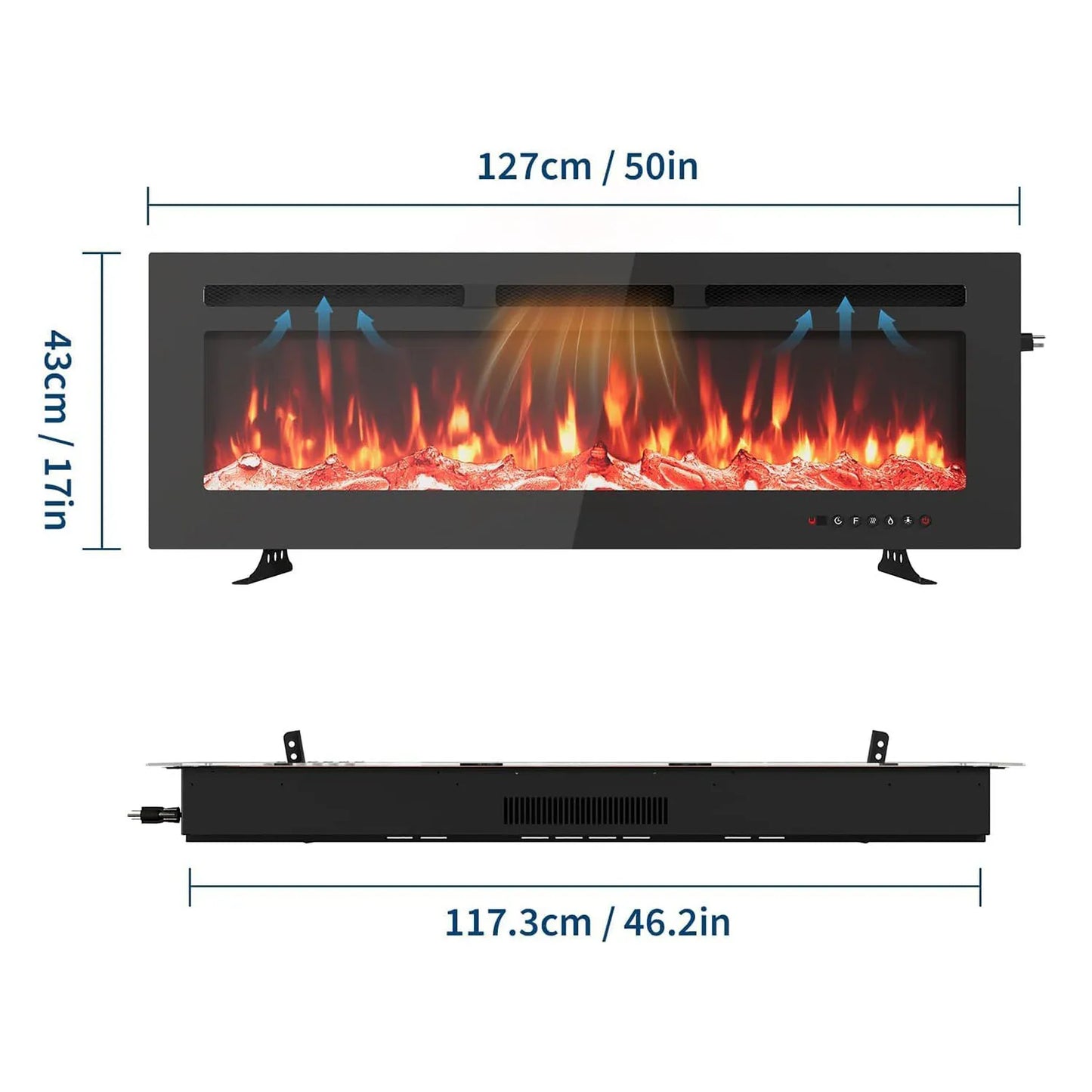 Elektrische haard – Sfeerhaard – Open haard – Elektrische kachel – Wandhaard – 50 inch – 12-kleur vlam effect – 900/1800W met afstandsbediening en app bediening - QUORE