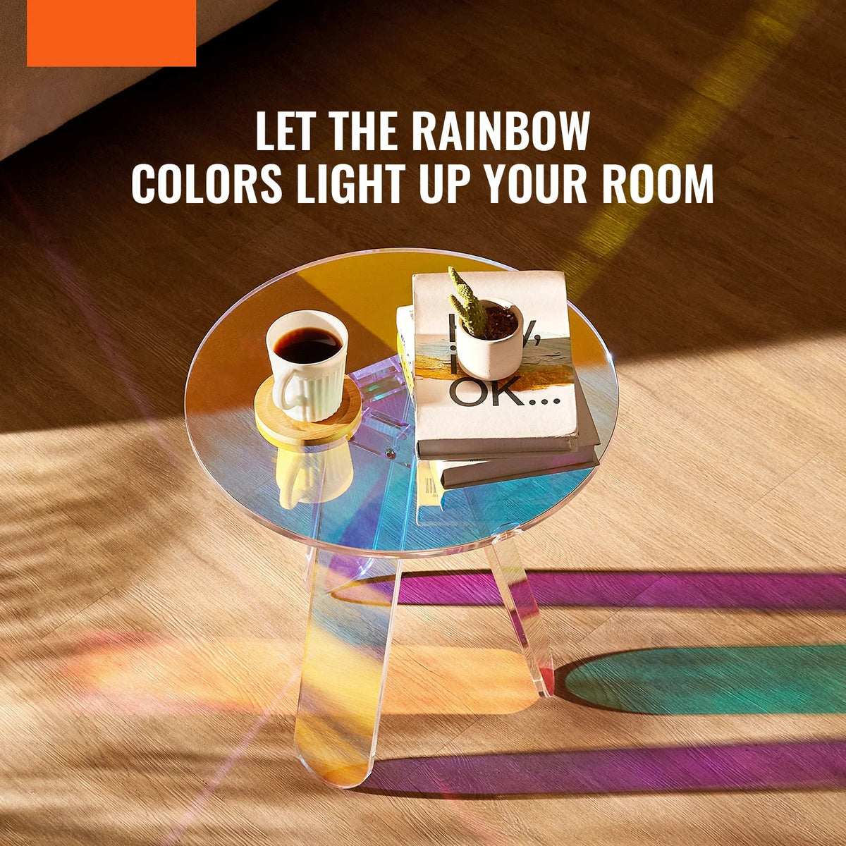 Koffietafel - Table - Coffe table - Living Room Table - Ronde iriserende bijzettafel - acryl bijzettafel - heldere regenboog acryl salontafel - voor voedselboek gebruikt in woonkamer en slaapkamer