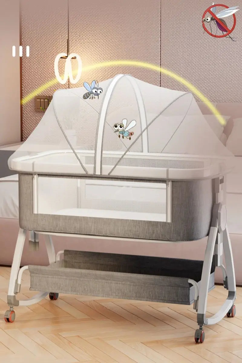 Baby Bed - Cradle - Baby Cradle Electric - Bedside Crib - 3 in 1 - Adjustable - Foldable - Safe - Comfortable - 0-36 months - Gold Gray