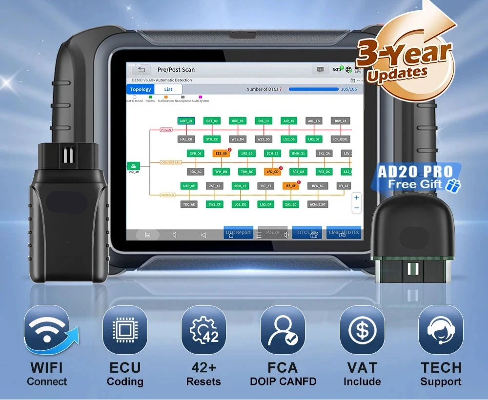 Autodiagnosetool – Auto Scanner – Diagnoseapparaat – OBD2 Scanner – WiFi En Bluetooth – 8-Inch Touchscreen – 5000mAh Batterij