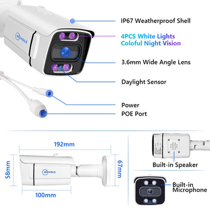 Beveiligingscamerasysteem - Bewakingscamera - Beveiligingscamera - 8CH 5MP Camera - Openlucht - NTSC,PAL - 4 stuks - Wit - QUORE