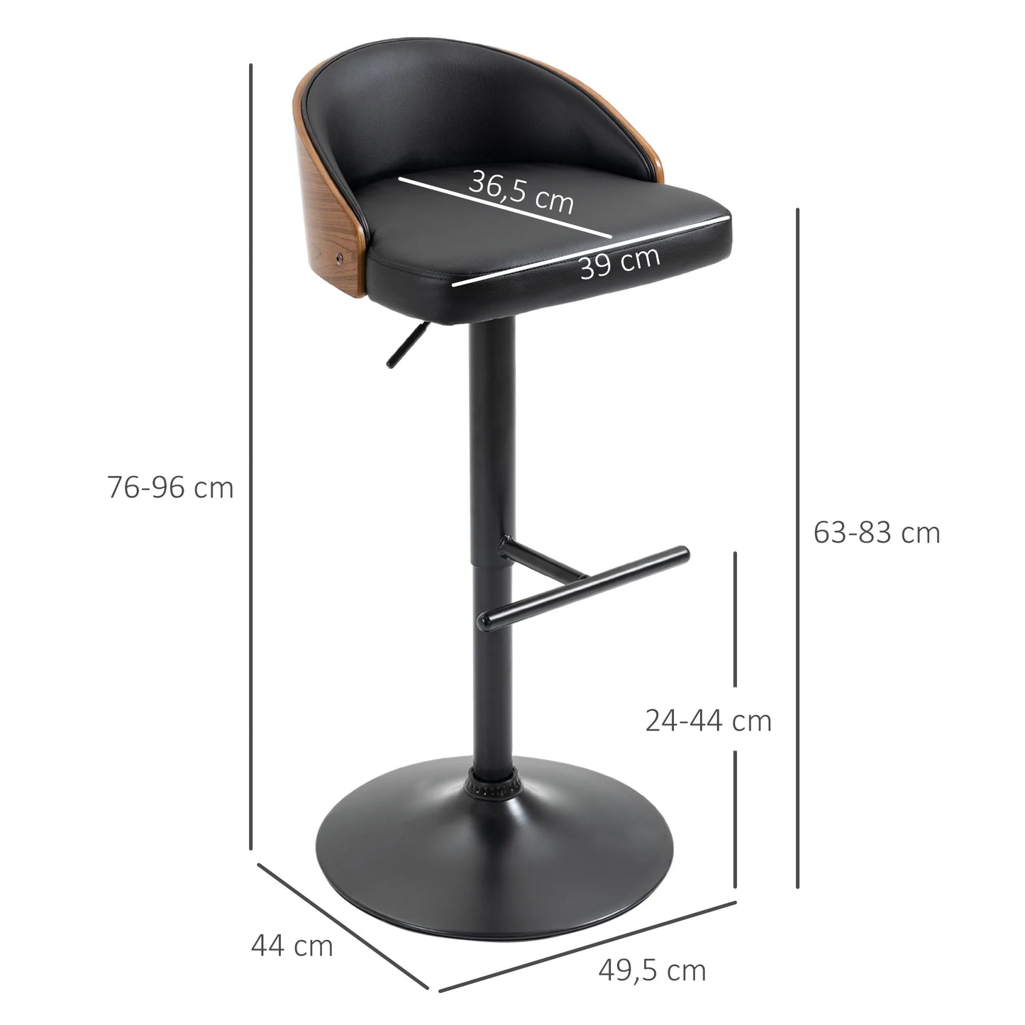 Barkrukken – Barstoelen – Keukenkrukken – Hoge Stoelen – Barkruk Set – Verstelbare Zithoogte – 360° Draaibaar Kunstlederen Zitvlak - Zwart en Koffiebruin