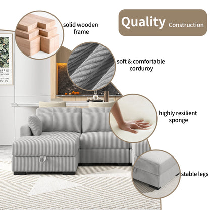 Modulaire Eénzitsbank – Loungestoel – Zitzak – Sessel – Corduroy Stof – Houten Poten – Verstelbare Hoofdsteun - 74 x 88 x 85 cm - Donkergrijs