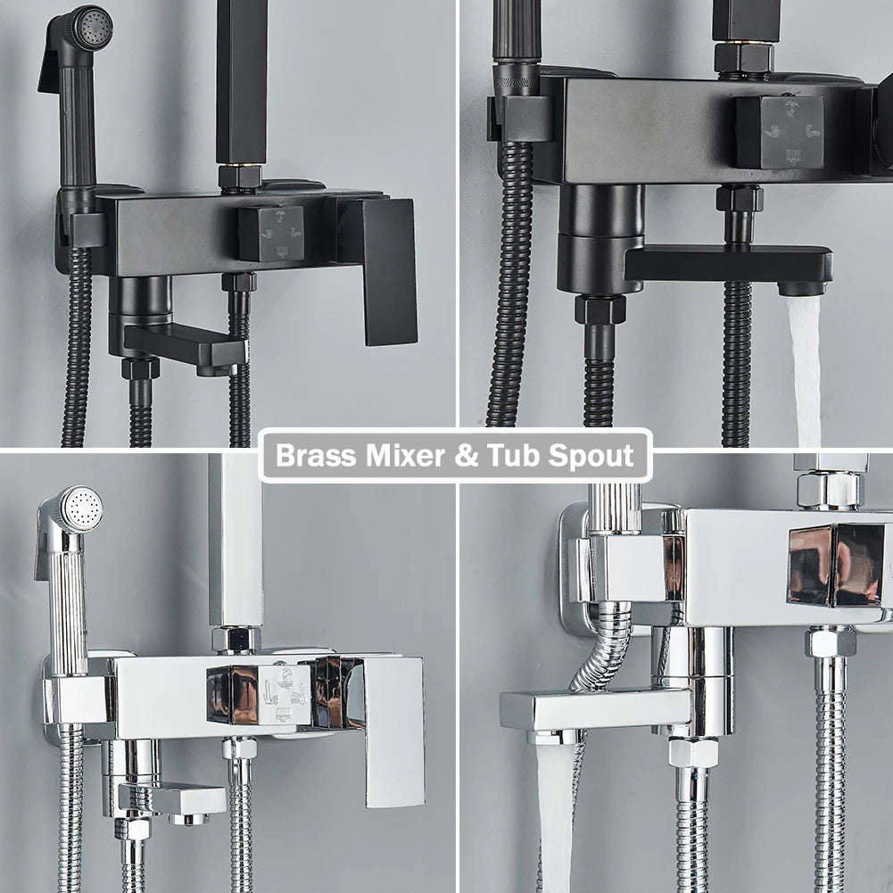 Regendouche - Douchekraan - Douchepaneel - Douche - 8 Inch Douchekop, Inbouw Wandmontage en Opbergplank - met Bidetfunctie - Zwart - QUORE