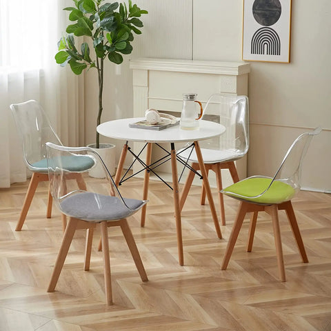 Transparante Eetkamerstoelen - Keukenstoelen - Set van 4 - Moderne - Houten Poten – Comfortabele PU Zitting - Ergonomisch design - Woonkamer - Duurzame materialen - Zwart