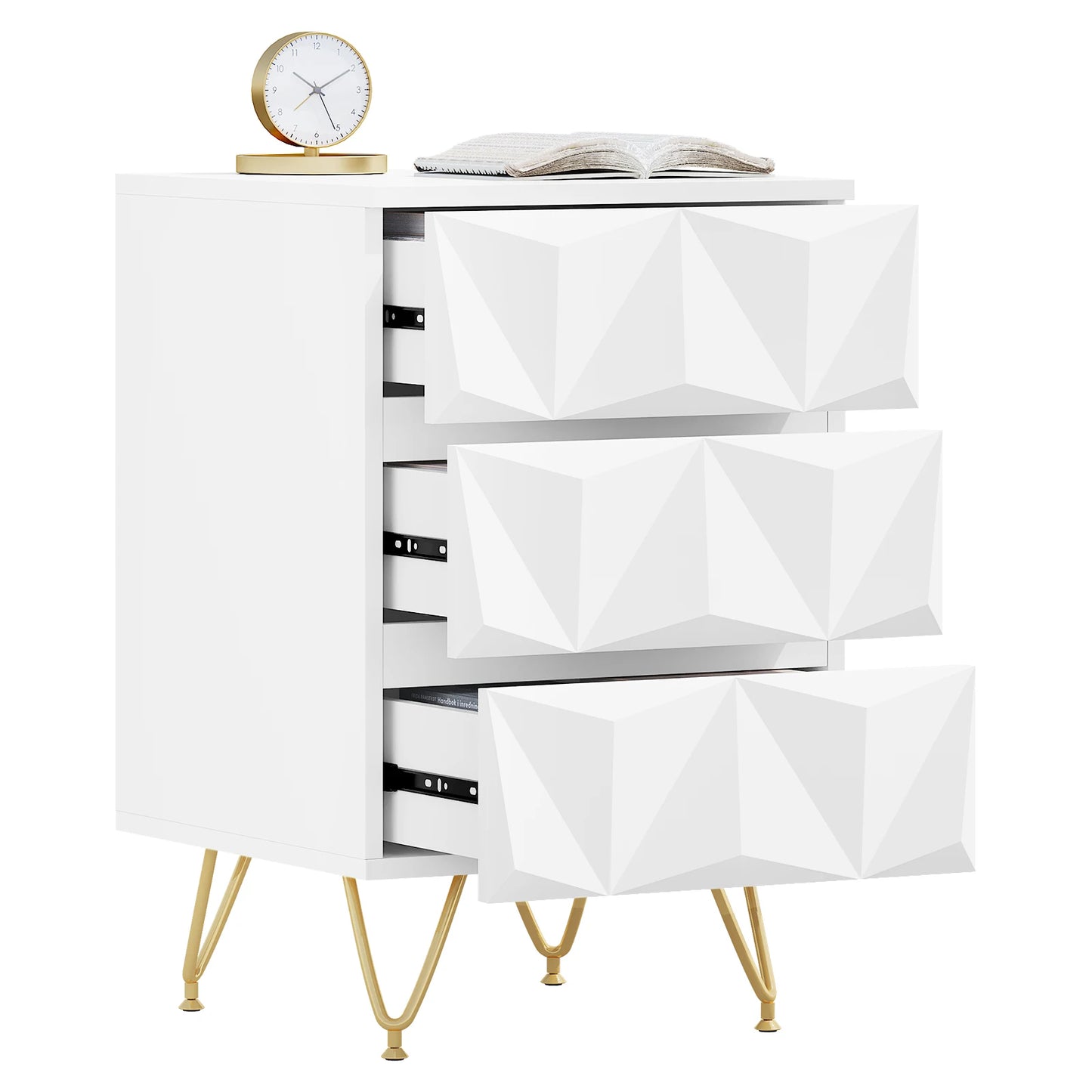 Nachtkastje - Salontafel - Bijzet - MDF - Opbergeenheid - met 3 Lades - 40x53x40cm - voor Slaapkamer - Woonkamer - Interieurdecoratie - Wit