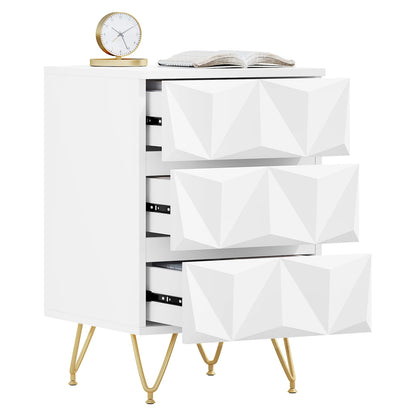 Nachtkastje - Salontafel - Bijzet - MDF - Opbergeenheid - met 3 Lades - 40x53x40cm - voor Slaapkamer - Woonkamer - Interieurdecoratie - Wit