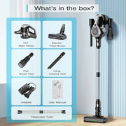 Cordless Stick Vacuum Cleaner - Stick Vacuum Cleaner - Vacuum Cleaner - Cordless Stick Vacuum Cleaner - Powerful Suction - 20KPa - LED - 6 In 1 - HEPA - 28W - Gray