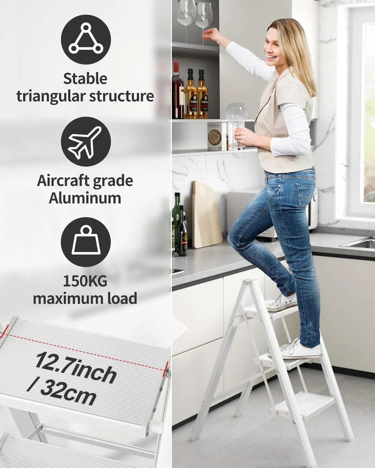 Trap - Huishoudtrap - Keukentrap - Ladder - 4-Treden Opvouwbare Aluminium Trap – Lichtgewicht Ladder met Brede Antislip Treden (101 cm)