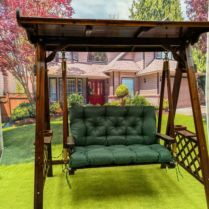 Tuin Bank - Tuinbank Hout - Tuinbanken - Garden Furniture - Waterdicht Tuinbankkussen met Rugleuning (150x100 cm) - Donkergroen