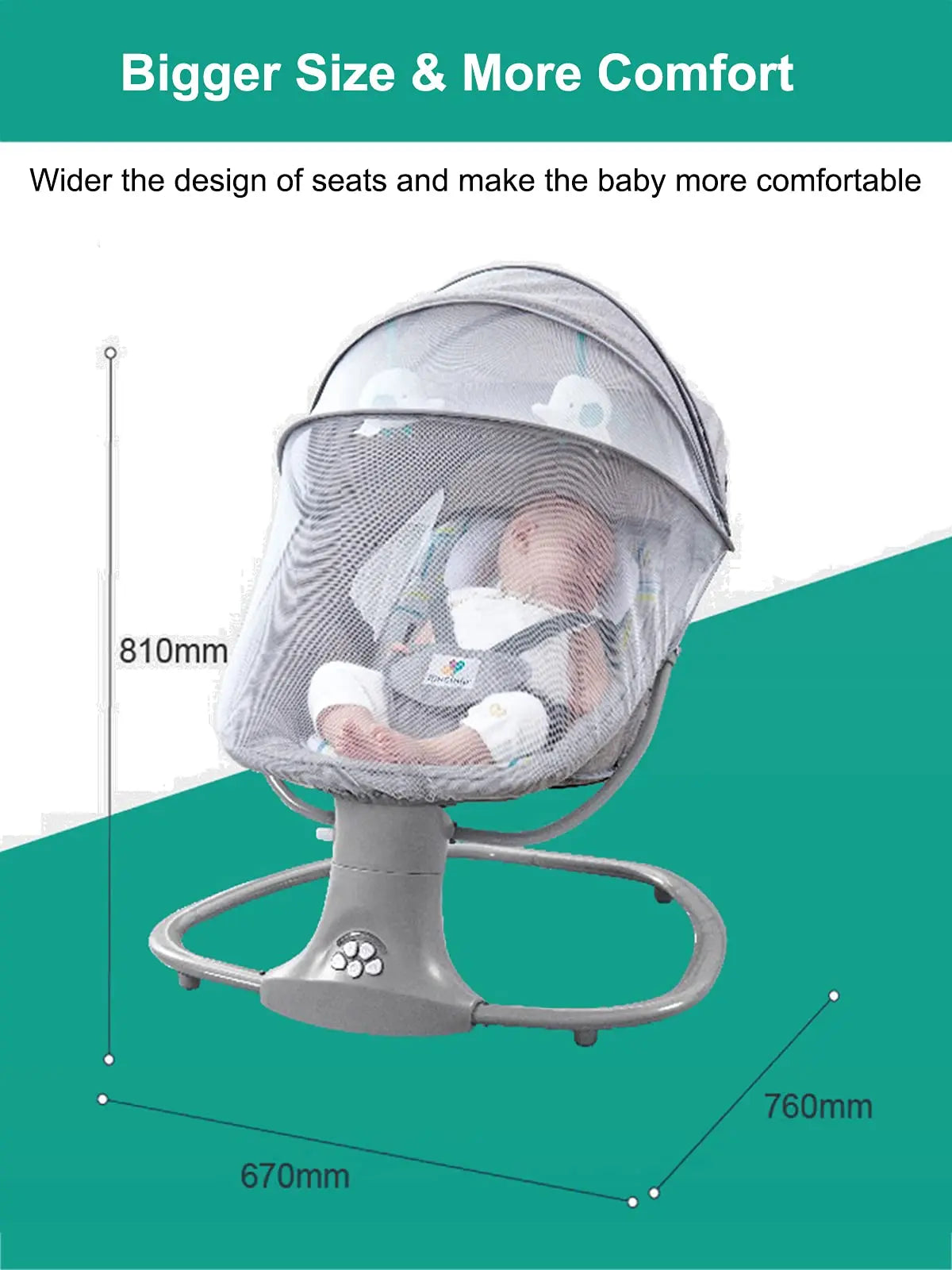 Babywieg - Elektrische Wipstoel - Babybedje - Wipstoel  - Elektrische Schommelstoel  - Babyschommel- Baby Swing - Kinderstoel - voor Pasgeborenen – Op Afstand Bestuurbaar - Bluetooth Muziek - Comfortabele Zachte Schommelstoel voor Baby’s - Grijs - QUORE