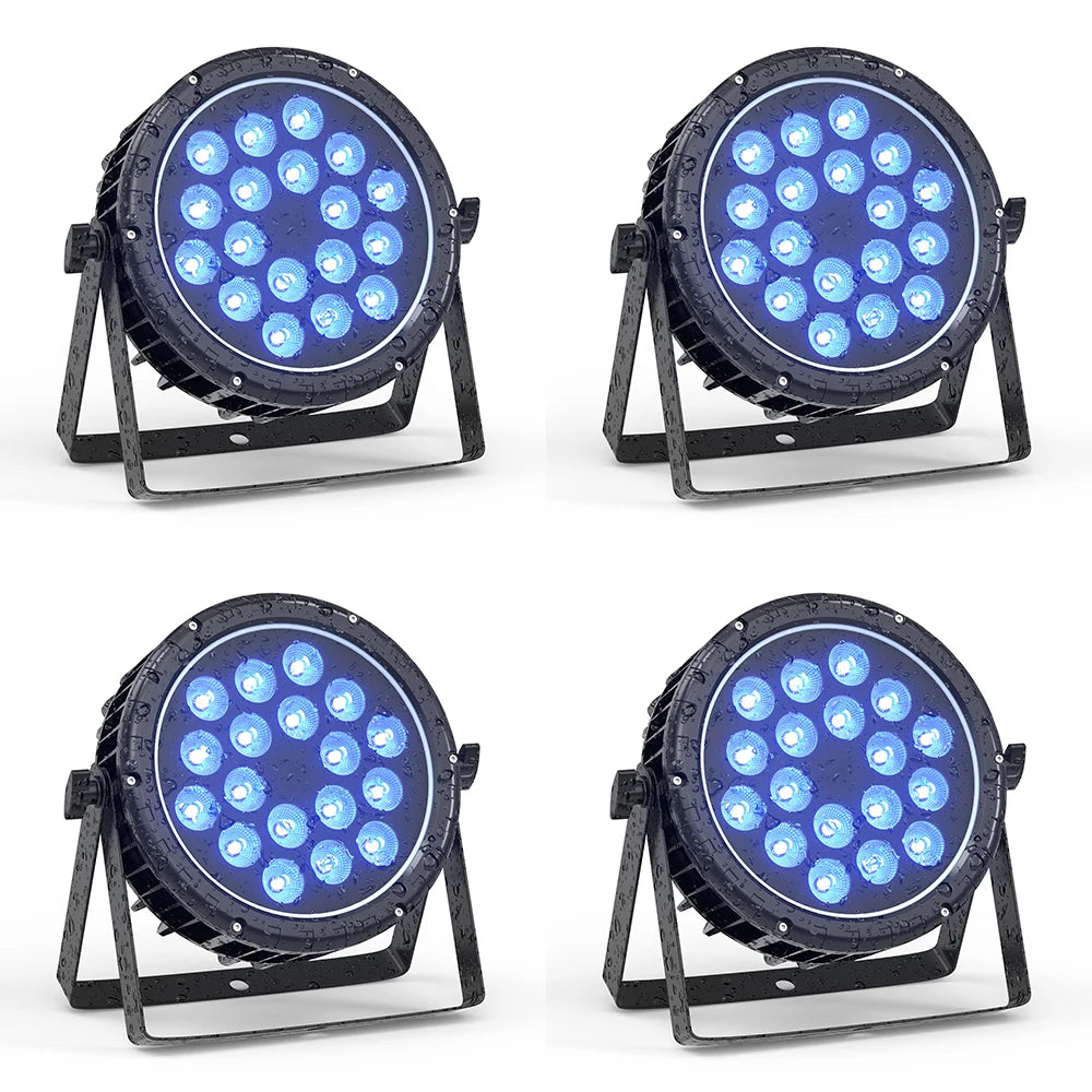 RGBW LED Par Light – RGB Parlamp – Podiumverlichting – DJ Licht – Showverlichting – IP65 Waterdicht Aluminium – 18x 10W LEDs met DMX512 en Master-Slave Functie – EU Plug 4PCS - QUORE