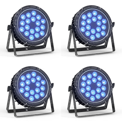 RGBW LED Par Light – RGB Parlamp – Podiumverlichting – DJ Licht – Showverlichting – IP65 Waterdicht Aluminium – 18x 10W LEDs met DMX512 en Master-Slave Functie – EU Plug 4PCS - QUORE