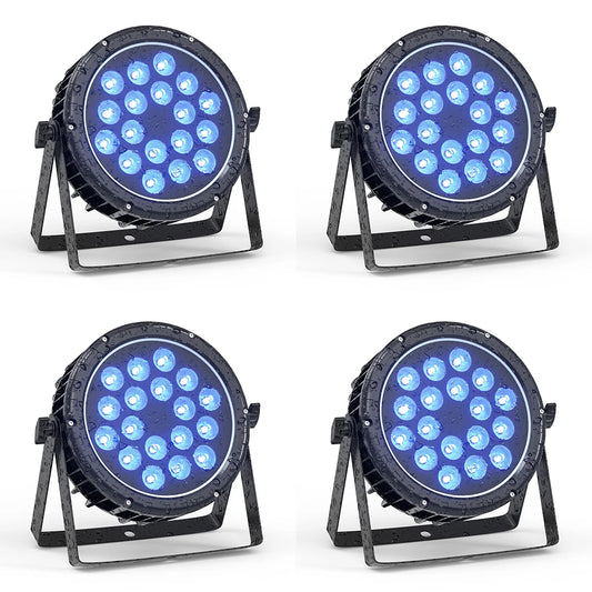 RGBW LED Par Light – RGB Parlamp – Podiumverlichting – DJ Licht – Showverlichting – IP65 Waterdicht Aluminium – 18x 10W LEDs met DMX512 en Master-Slave Functie – EU Plug 4PCS - QUORE