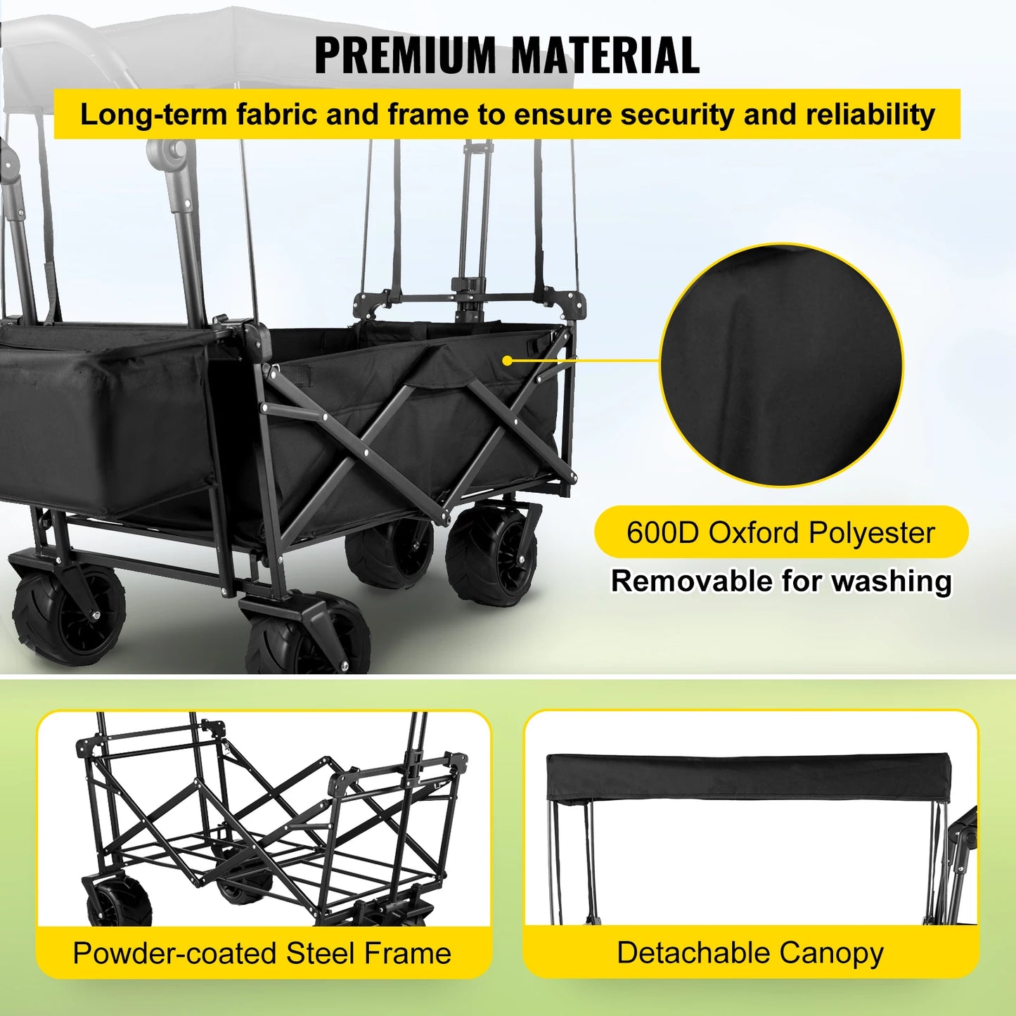 Tuinkar – Opvouwbare - met Dak - Boodschappen - Transport - Wagen - Strand - Bolder - All-Terrain Wielen - Zonbescherming - Heavy-duty - Draagbare - 100kg - Camouflage