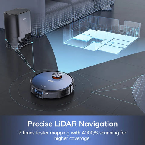 Robot Vacuum Cleaner - 2-in-1 - Mopping Function - Emptying Station, Self-emptying Base - 3000Pa Suction Power - 2.5L Dust Bag - LDS Navigation - 150 mins Runtime - Save up to 5 Maps - App &amp; Voice Control - EU Plug - Gradient Blue