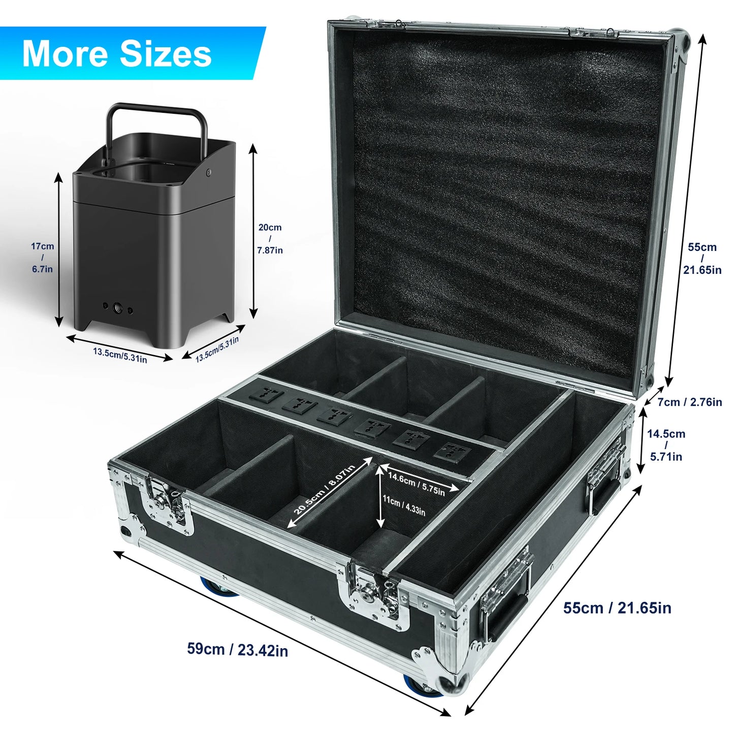 Flightcase Voor 6 Draadloze PAR Lights – Lichtkoffer – Transportkoffer – Beschermcase – Carrycase – Stevig En Lichtgewicht Met Rembare Wielen En EVA-Schuimverdeling