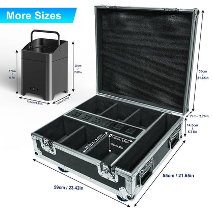 Flightcase Voor 6 Draadloze PAR Lights – Lichtkoffer – Transportkoffer – Beschermcase – Carrycase – Stevig En Lichtgewicht Met Rembare Wielen En EVA-Schuimverdeling