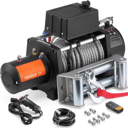 SucceBuy 18000lbs Electric Winch Car Truck Steel Cable Winch with 85ft Wire Rope Wireless Remote Control for Towing Off-Road SUV