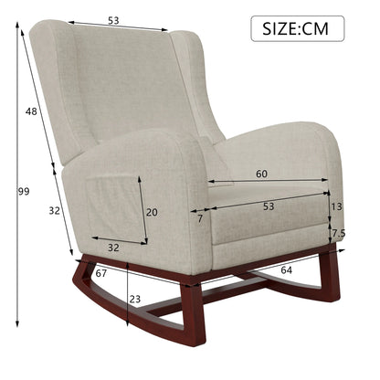 Schommelstoel – Relaxstoel – Schommelstoel Met Kussen – Loungestoel – Katoen-Linnen Bekleding – Verstelbare Voetensteun – Houten Poten