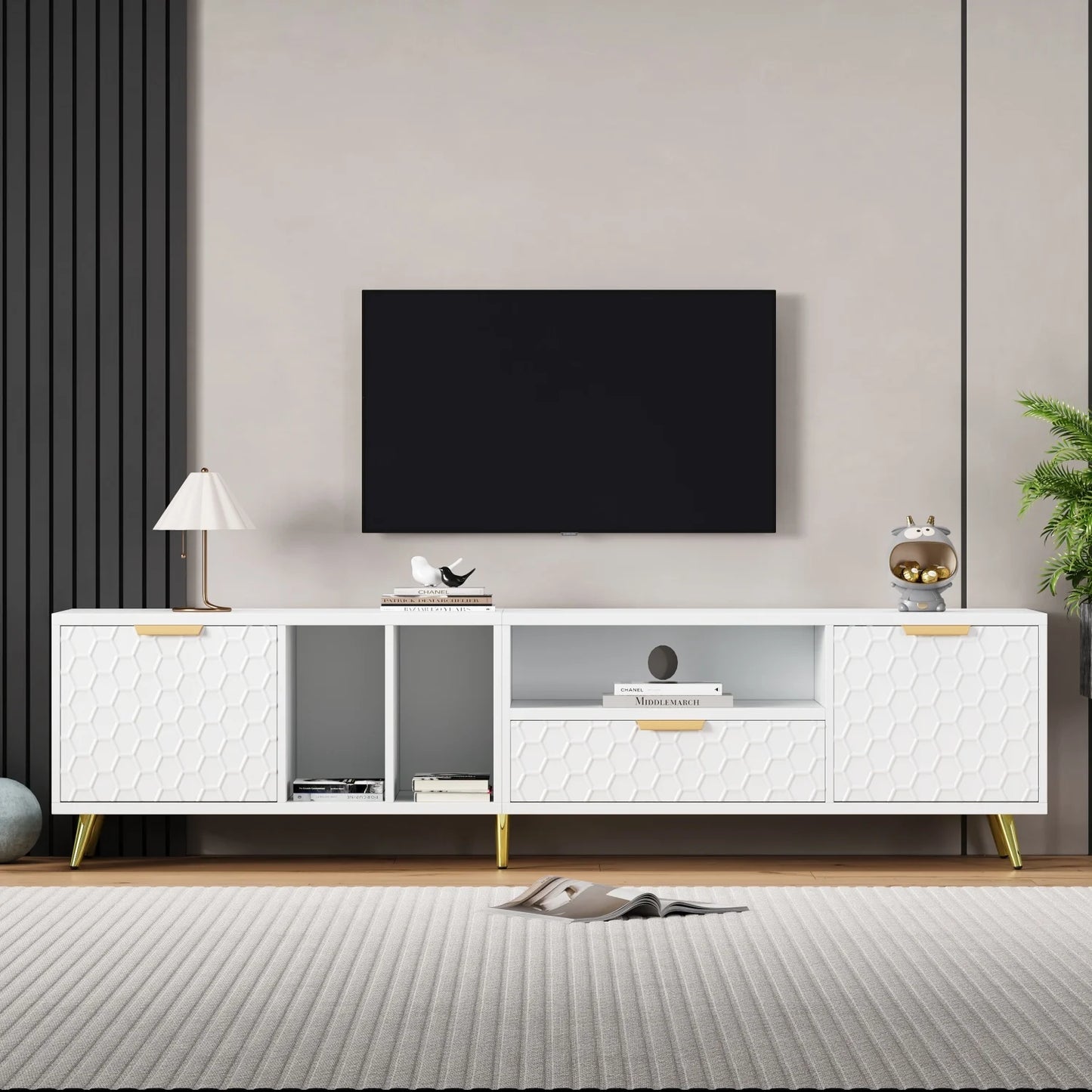 TV-meubel – Tv-kast – Entertainmentmeubel – Lowboard – Tv-standaard – Hoogglans Wit – Grote Opbergruimte – Geschikt Voor Televisies Tot 80 Inch
