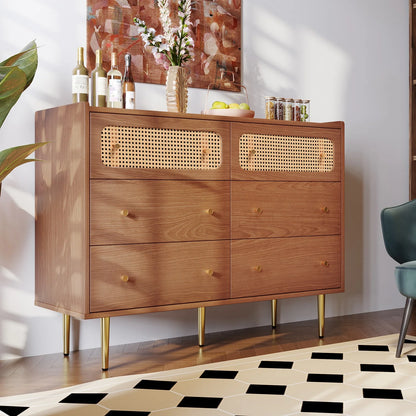 Kast – Ladekast – Opbergkast – Meubel – Vintage Kast – 6 Ruime Lades – Walnootkleurige Afwerking