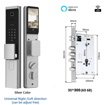 Smart Slot – Slimme Deurslot – Elektronisch Slot – Vingerafdrukslot – App Bediening – 8 Ontgrendelingsmethodes – Aluminium Behuizing - Zilverkleur - 30x300 - 6068 insteek - QUORE