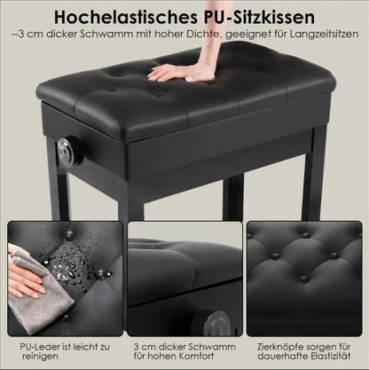 Piano Bench H Adjustable with Storage, Heavy Duty Piano Benches with Leather Cushion, Black Piano Bench for Adults Single/Double
