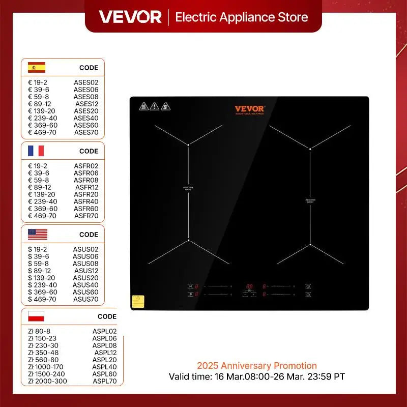 VEVOR Embedded Induction Cooktop 4 Burner 24 Inch Electric Built-in Induction Cooker with  Touch Control 220-240V No Plug