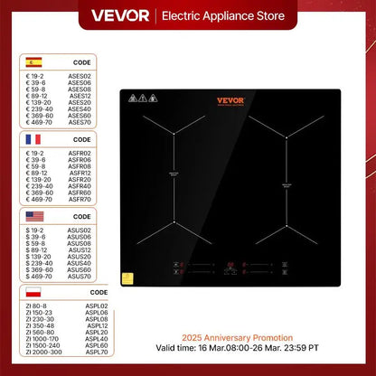 VEVOR Embedded Induction Cooktop 4 Burner 24 Inch Electric Built-in Induction Cooker with  Touch Control 220-240V No Plug