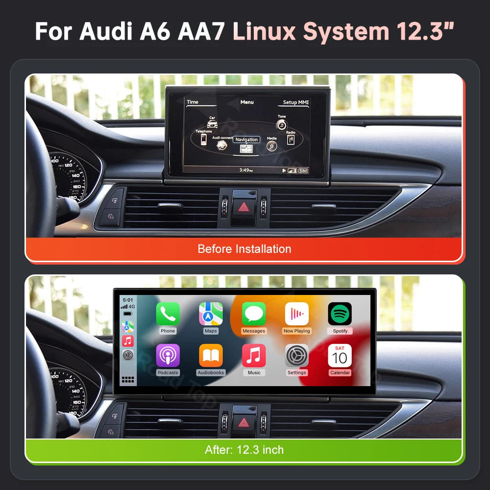 12,3 Inch Multimedia Touchscreen – Autonavigatie Display – Infotainmentsysteem – CarPlay Android Auto – Draadloze Connectiviteit – Hoge Resolutie – Linux Besturingssysteem – Audi A6 A7 2011-2018 RMC Variant