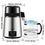 Water Filter - Water Distiller - Water Filter Survival - Water Distiller - Water Purifier - 1L/H Distillation Speed ​​- Touch Screen - 4L - Silver