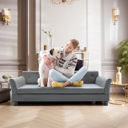 Hondenbank – Hondenbed – Huisdieren Sofa – Dog Lounger – Dog Couch – Maat L – Eucalyptus Houten Frame – Waterafstotende Microfiber Leren Bekleding