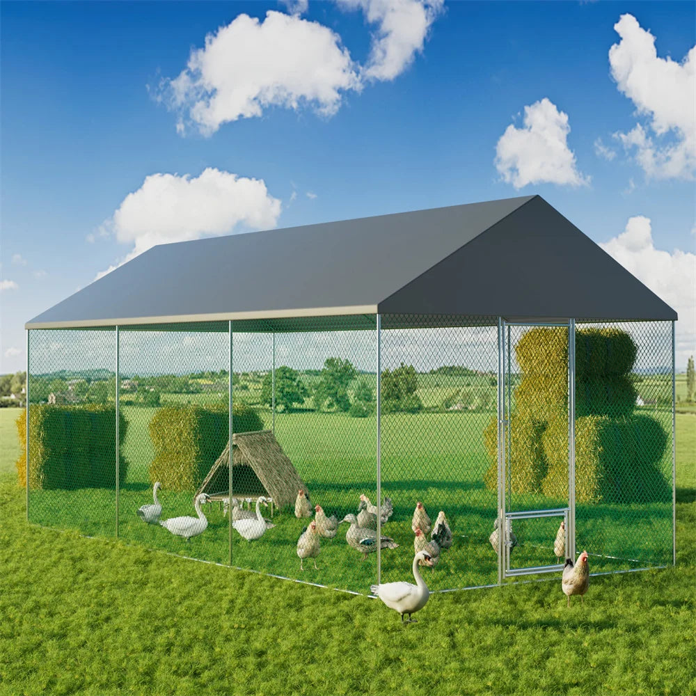 Kippenren – Buitenren – Pluimveerun – Kippenhok – Waterafstotend – Stevig IJzeren Frame - L - QUORE