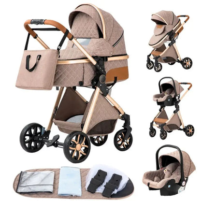Stroller - Buggy - Kinderwagen 3-in-1 - Kinderwagens - Draagbare Reis Kinderwagen  - Hoogland Pram -Multifunctionele Aluminium Frame Kinderwagen - Hoge uitvoering - Low version - Blauw