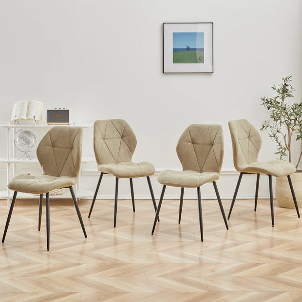 Dining Chairs - Chair - Dining Chair - Set of 4 - Upholstered - Soft Linen - Velvet Seat - Ergonomic - Metal Legs - Comfortable and Stylish - 42cm x 48cm x 86cm - Black