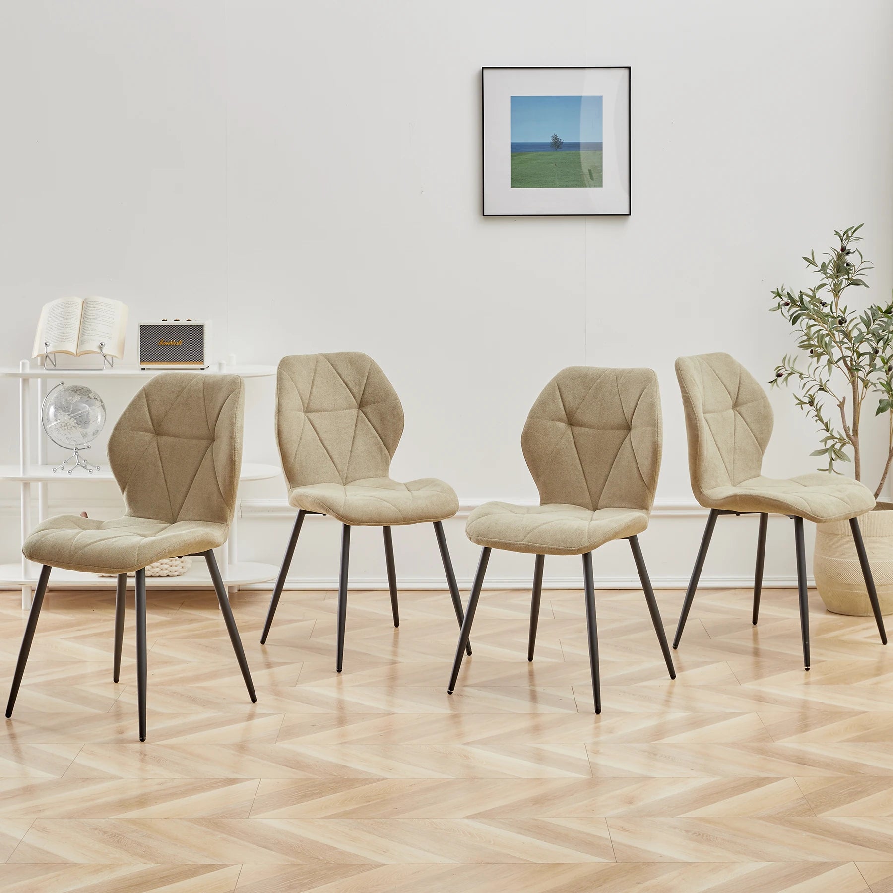 Eetkamerstoel – Stoel – Zitstoel – Kamerstoel – Linnen Bekleding – Ergonomische Rugleuning – Zwarte Metalen Poten - QUORE