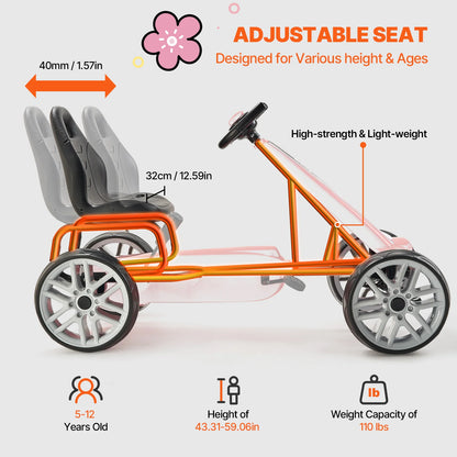 Go Kart voor Kinderen - vanaf 6 Jaar - Trapauto voor Jongens - als een Auto - 4 wielen Metaal + Kunststof -  Off-Road Pedaal Rijden Op Speelgoed - met Verstelbare Stoel - Buiten Raceauto - voor Kinderen - Jongens Geschenken - Rood