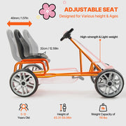Go Kart voor Kinderen - vanaf 6 Jaar - Trapauto voor Jongens - als een Auto - 4 wielen Metaal + Kunststof -  Off-Road Pedaal Rijden Op Speelgoed - met Verstelbare Stoel - Buiten Raceauto - voor Kinderen - Jongens Geschenken - Rood
