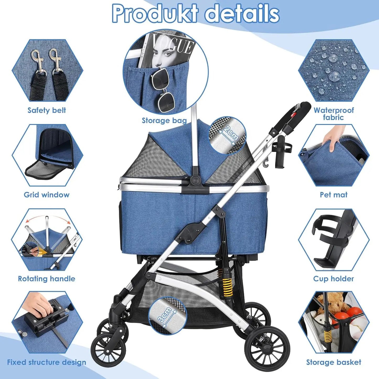 Hondenbuggy - Hondenwagen - Hondenkar - Hondenbuggy Inklapbare - 4-in-1 - Huisdierenbuggy - Afneembare Draagtas & Autostoel – Aluminium Frame – Honden- en Kattenwagen - Zilver en Grijs