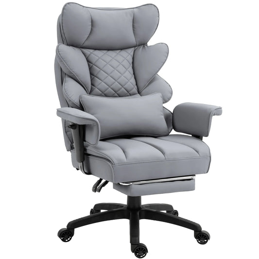 Ergonomische Bureaustoel - Loungestoel - Gamingstoel - met Pocketvering - en Lendensteun - Verstelbare Hoge Rugleuning - Comfortabele Kantoorstoel - met Armleuningen - Draai- en Roldesign - Voor Gaming & Thuiswerken - Grijs