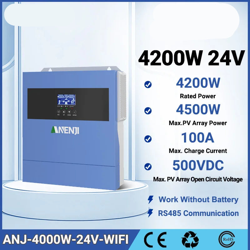Hybride Zonne-Omvormer – Zonnestroomomvormer – Solar Inverter – Energieomvormer – Off-Grid Omvormer – 4 KW Vermogen – WiFi Monitoring