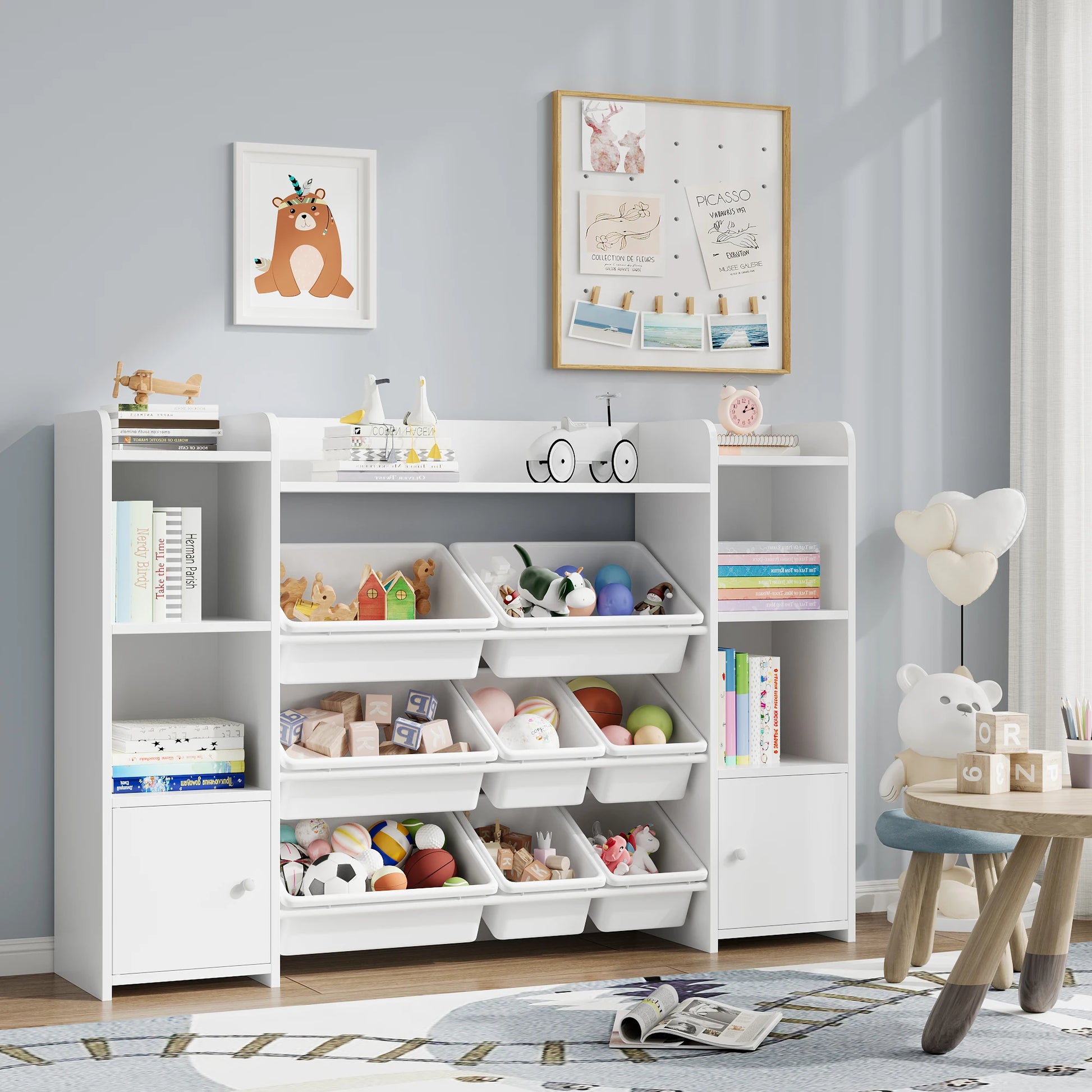 Speelgoedopbergkast – Speelgoedkast – Opbergkast Kinderkamer – Speelgoedbox – Boekenkast – Wit – 8 Uitneembare Bakken – Veilig Kindvriendelijk Ontwerp - QUORE