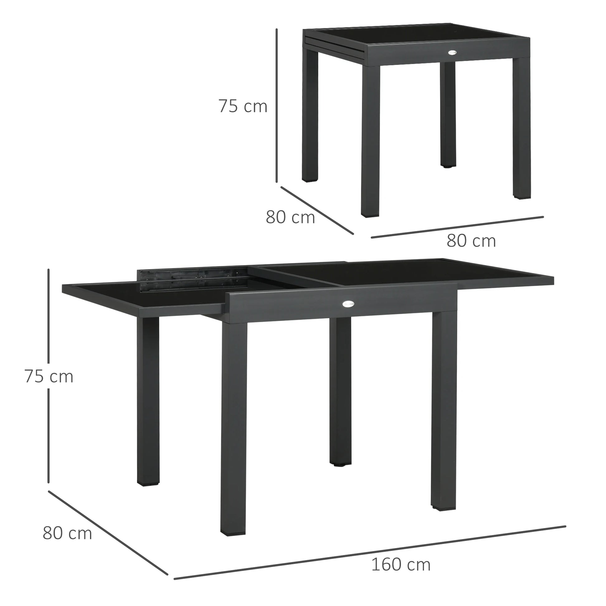 Uitklapbare Tuin Eettafel van Aluminium - Zwarte Glasplaat - Verstelbare Tuinmeubel - Compacte Eettafel - Extensibele Tafel voor Tuin en Binnengebruik - Duurzaam en Makkelijk Schoon te Maken - QUORE