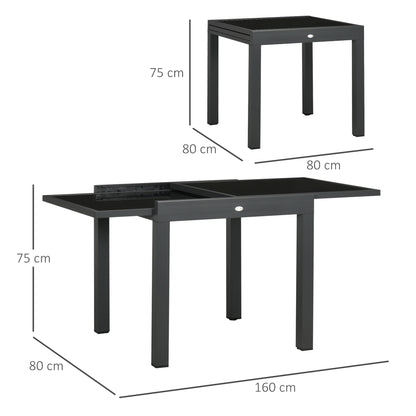 Uitklapbare Tuin Eettafel van Aluminium - Zwarte Glasplaat - Verstelbare Tuinmeubel - Compacte Eettafel - Extensibele Tafel voor Tuin en Binnengebruik - Duurzaam en Makkelijk Schoon te Maken - QUORE